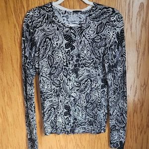 Ann Taylor Factory Black and White Fitted Long Sleeve Cardigan